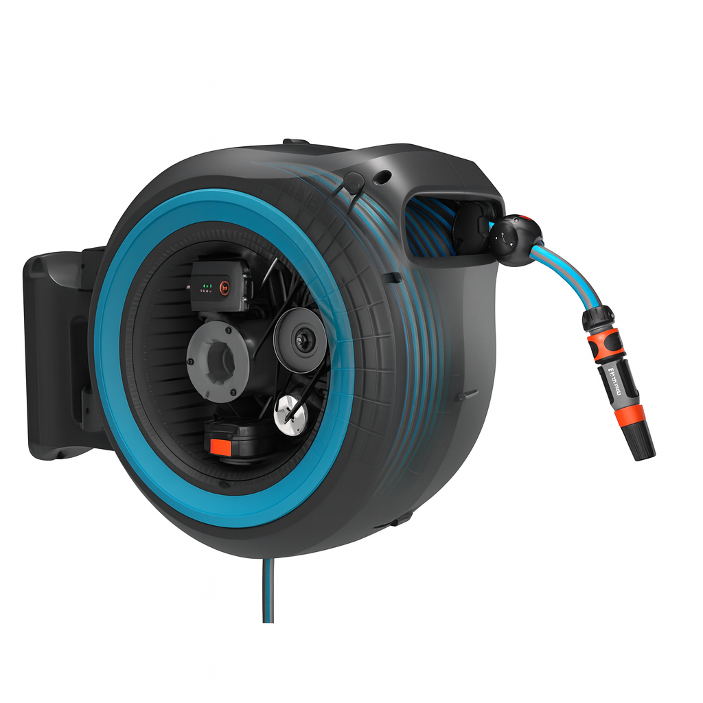 Enrolador Retrátil com Suporte Giratório 180 e Trava - GiraFlex