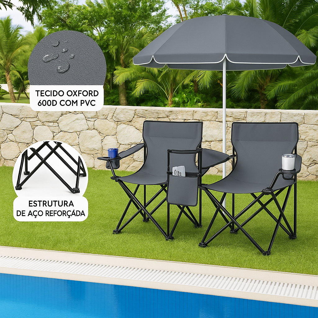Cadeiras Dobráveis com Guarda‑Sol e Cooler Integrado - SombraLux
