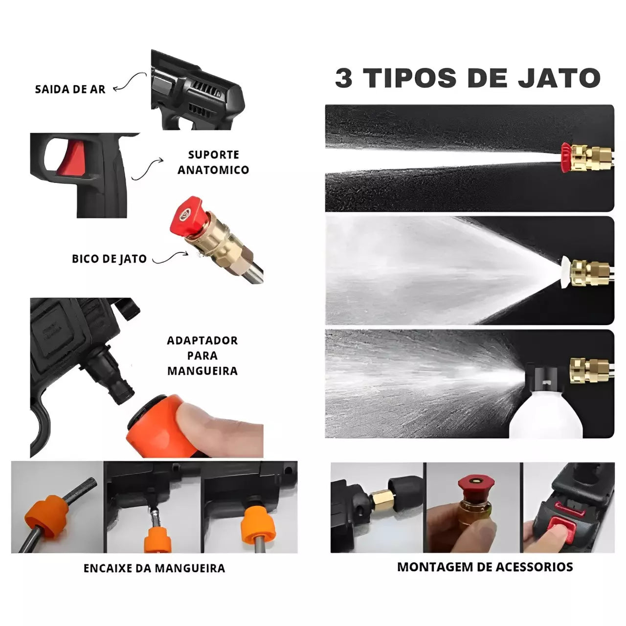 Lavadora portátil de alta pressão Mangueira de 5m + Bateria Recarregável - TurboWash